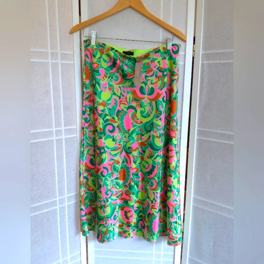 J.Crew pull - on slip  pink green floral midi skirt